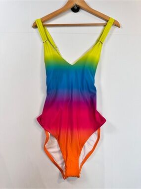 La Blanca Ombre V-Neck One-Piece Swimsuit Size 12 NWT